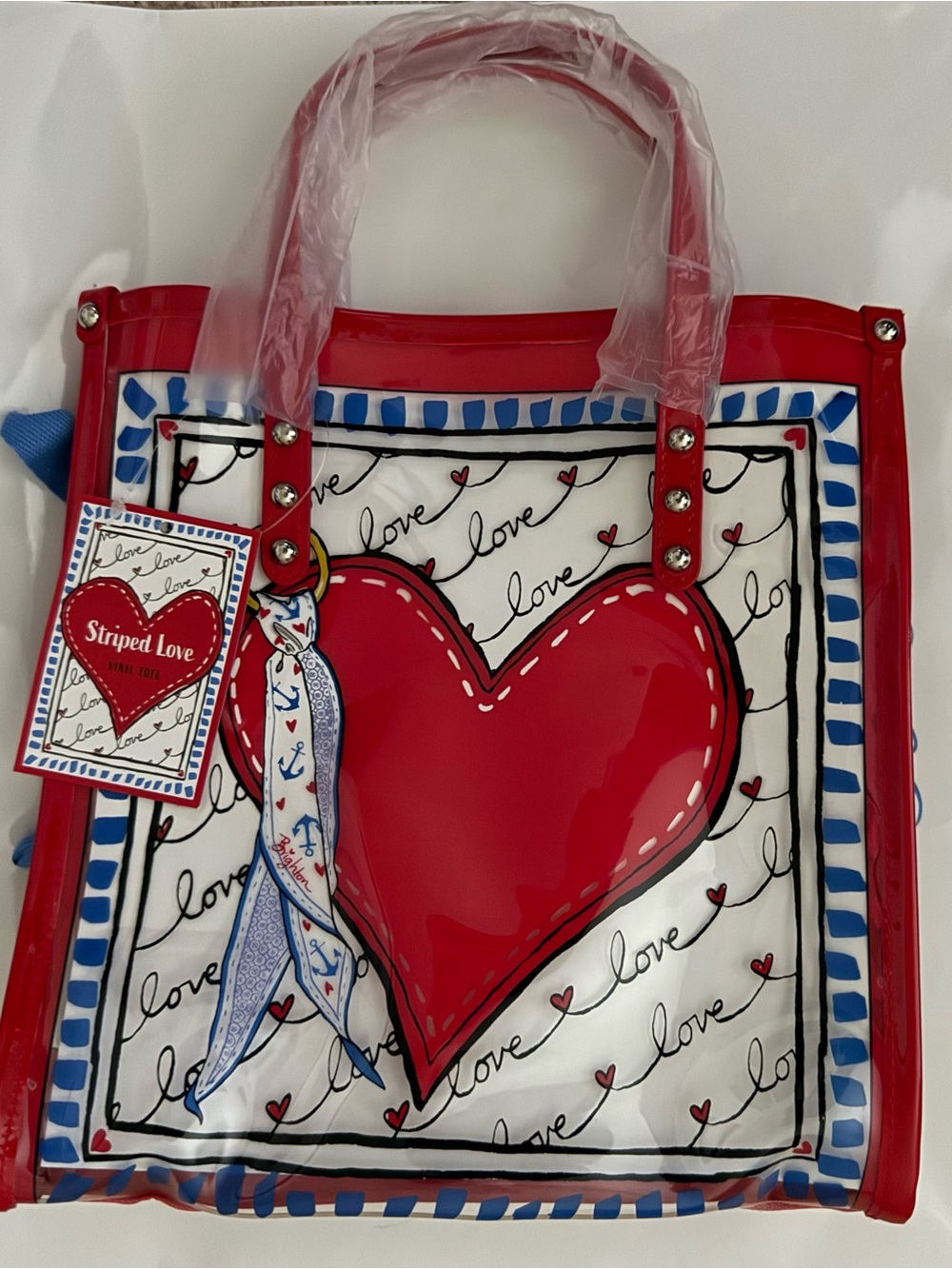 Brighton Striped Love-Red Heart Tote Bag